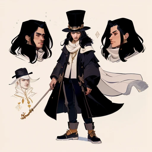 a close up of a person with a hat and a cane, detailed character design, great character design, [ character design ], full character design, character design, caleb from critical role, male character design, detailed fanart, full body character design, character design concept, character illustration, very stylized character design, inspired by Clovis Trouille, full body character concept