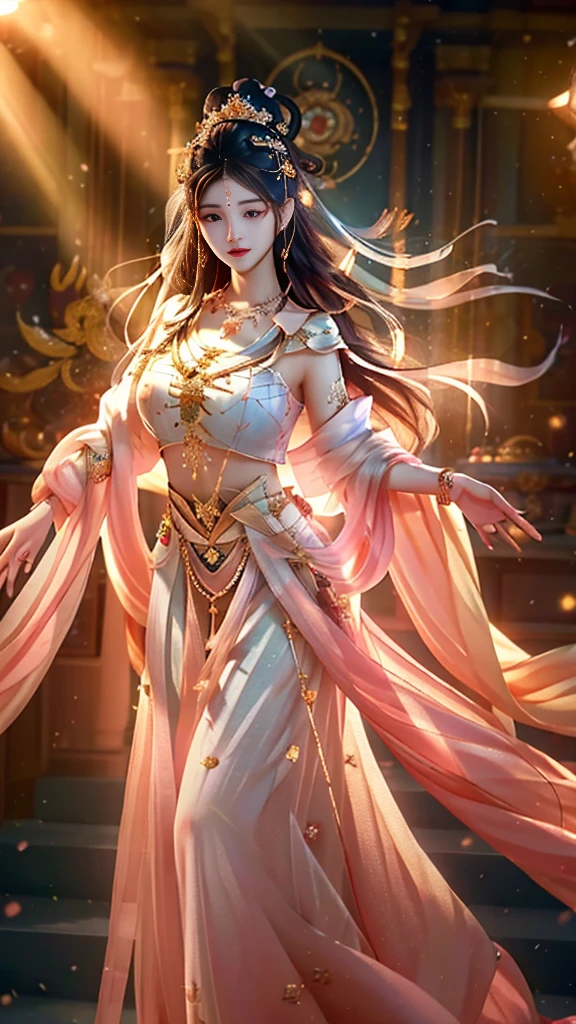 最high quality, masterpiece, High resolution, One girl,blush,(Captivating smile:0.8),Star-shaped pupils,White Dress,hair ornaments,necklace, jewelry,Beautiful Face,On top of that_body, Tyndall effect,Realistic, Dark studio, Rim Light, Two-tone lighting,(Skin with attention to detail:1.2), 8K Ultra HD, Digital SLR, Soft lighting, high quality, Volumetric lighting, Frank, photograph, High resolution, 4K, 8K, Bokeh,Huge ,Wide Hips,(Browsing Caution:0.6),