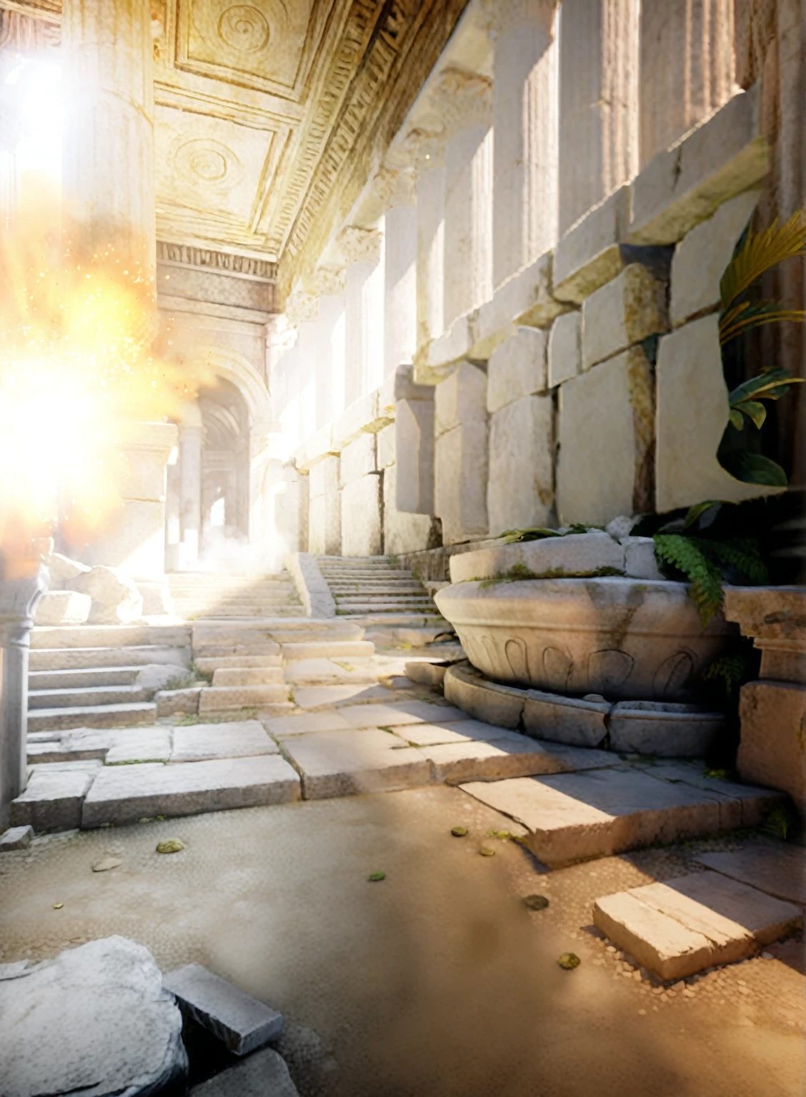 there is a picture of a torch, greek temple, ancientness, ruins, unreal engine 5 dramatic rendering, unreal 5 lumens engine, ancestor marble city, unreal engine lighting 5, unreal mechanism rendering 5, detailed rendering of unreal engine 5, unreal engine lumen, ancestor. atmospheric lighting, HDR rendering in unreal engine 5, Unreal Engine 5 Detail, motor irreal 5 hdr