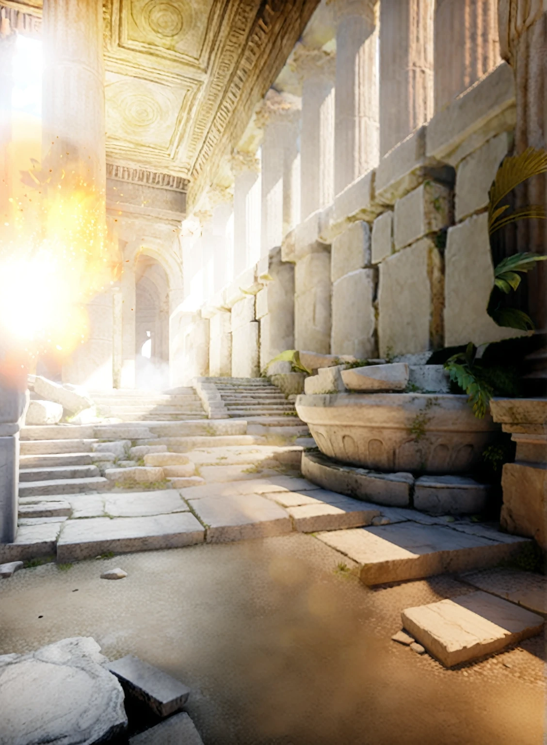 there is a picture of a torch, greek temple, ancientness, ruins, unreal engine 5 dramatic rendering, unreal 5 lumens engine, ancestor marble city, unreal engine lighting 5, unreal mechanism rendering 5, detailed rendering of unreal engine 5, unreal engine lumen, ancestor. atmospheric lighting, HDR rendering in unreal engine 5, Unreal Engine 5 Detail, motor irreal 5 hdr