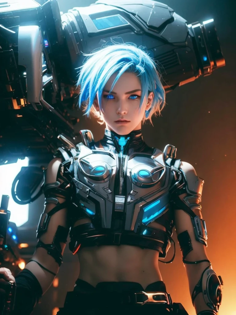 Femboy, cyberpunk style, blue hair, blue eyes, 1boy