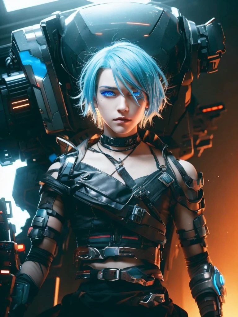 Femboy, cyberpunk style, blue hair, blue eyes, 1boy