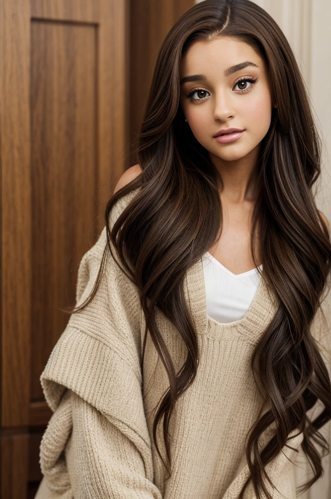 Portrait of a beautiful brunette girl identical to Ariana Grande