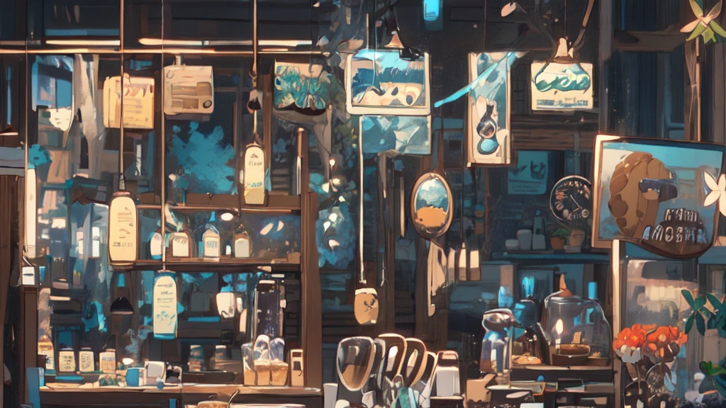 Picture of a bar with many bottles and chairs, cozy Cafe background, anime Background Art, coffee shop, Background Art, Cafe, Illustrated Starbucks interior, Anime scenery concept art, Anime Background, Cafe interior, Highly detailed scenes, Ghibli studio style, studio Ghibli aesthetic, Colorful anime movie background, Background Artwork, Fantasy tavern background, mysterious coffee shop girl, Ghibli