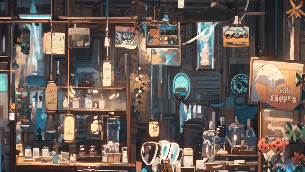 Picture of a bar with many bottles and chairs, cozy Cafe background, anime Background Art, coffee shop, Background Art, Cafe, Illustrated Starbucks interior, Anime scenery concept art, Anime Background, Cafe interior, Highly detailed scenes, Ghibli studio style, studio Ghibli aesthetic, Colorful anime movie background, Background Artwork, Fantasy tavern background, mysterious coffee shop girl, Ghibli