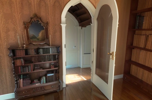 there is a room with a dresser and a book shelf, detailed 3 d render, detailed 3d render, detailed render, detailed intricate render, 3d rendered, 3 d rendered, 3d rendered model, small library, very detailed render, fully detailed render, pre-rendered, detailed rendering, secret room upstairs, with 3 d render, with 3d render