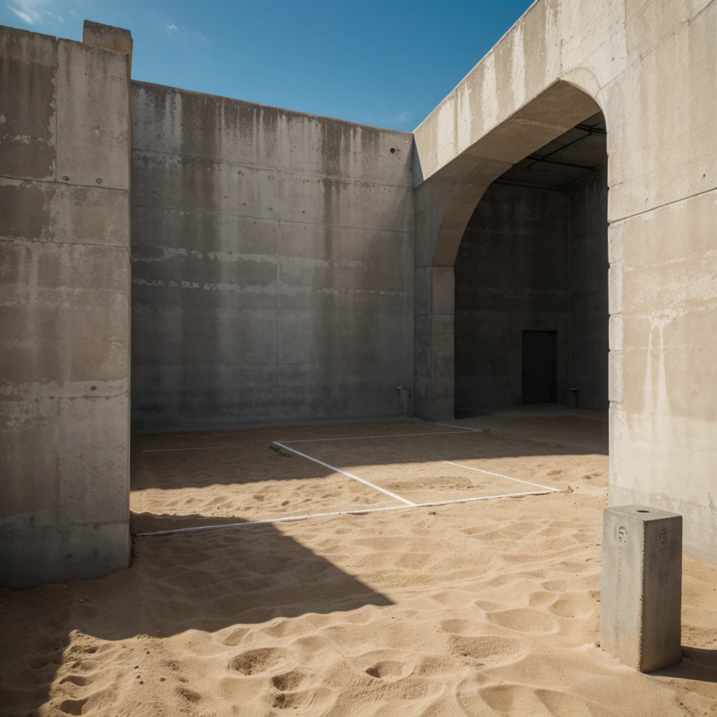 volleyball court made of cement ((Epic)) ((realist)) ((High Definition)) ((landscape)) 