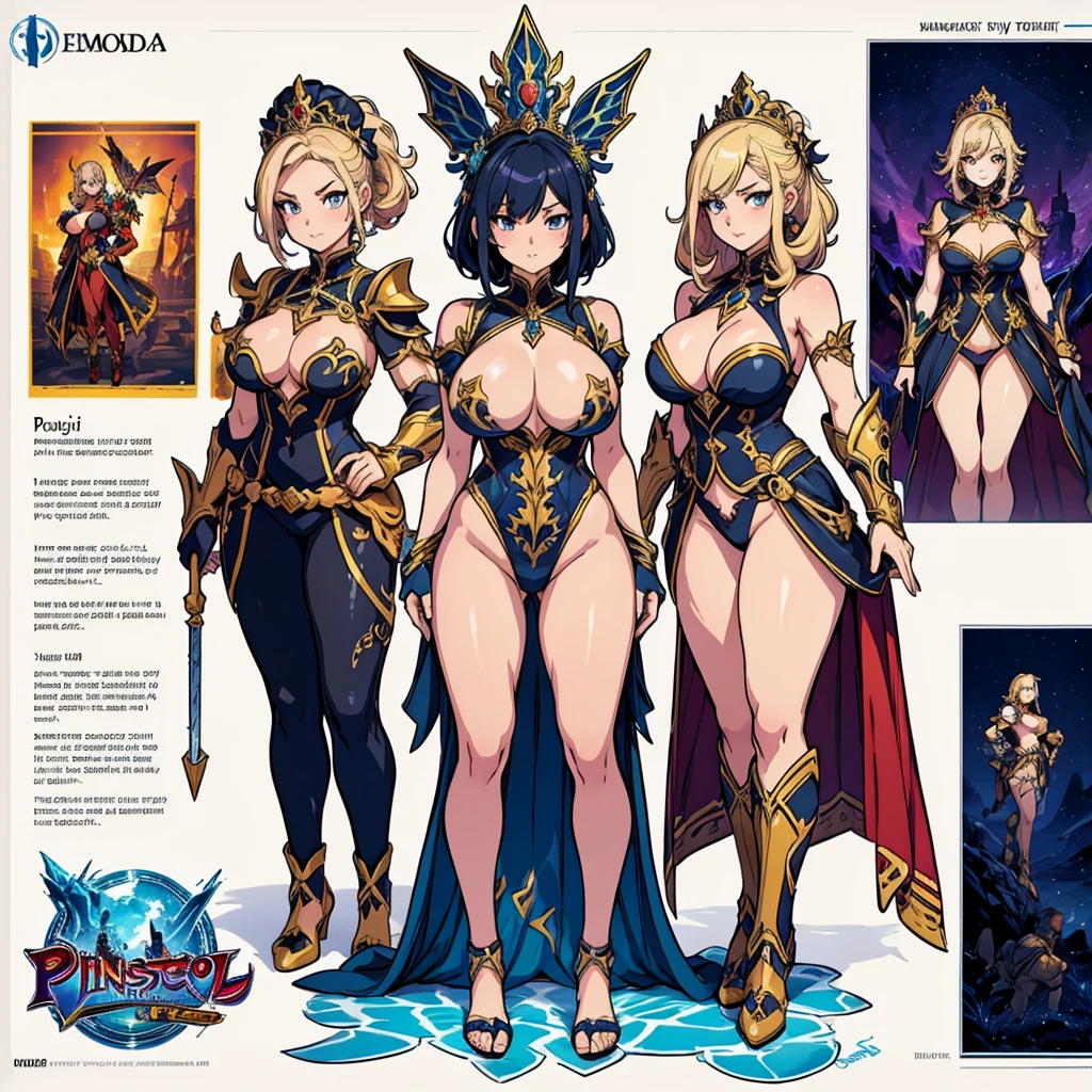 masterpiece, ultra resolution, perfect quality, perfect anatomy, incredible quality, official illustration, anime movie poster a group of women in fantasy princess costumes,((big breasts)) (white background,Stickers.Redmond ), ((full body standing)),
