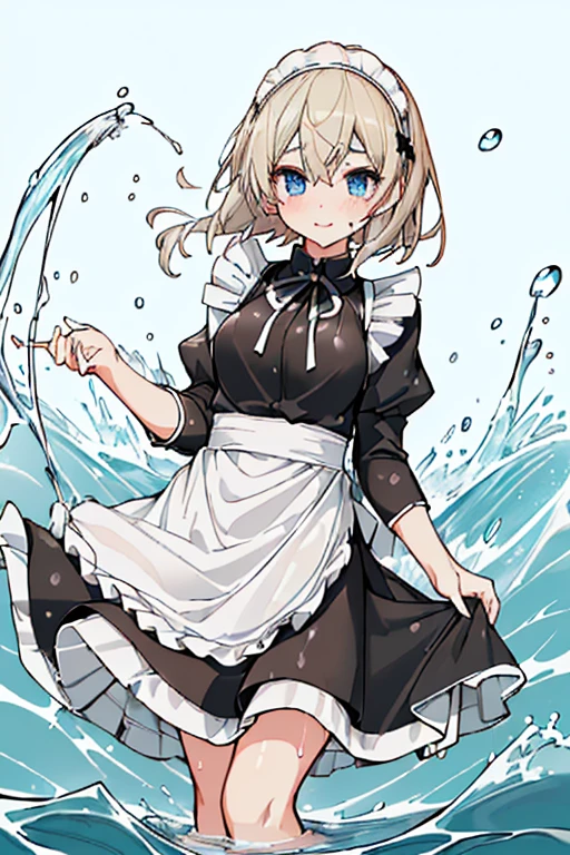 (Super best quality:1.6), (Highest quality:1.4), (Attention to detail:1.4), (Ultra-high resolution:1.4), 
(Maid clothes, White apron, Headband, Black Dress, ribbon, Maid clothes, Classic, Long:1.4), (白と黒のMaid clothes)
Ocean, Beach, (Wave, Wave打ち), 高Wave, 荒Wave, In the water, (Waterlogged), Water Play, 
((Even my clothes are wet:1.2)), ((Even my clothes are soaked in water:1.4)), (Water Drop:1.1), Soaking wet, ((Deep water depth:1.4)), ((Entering the water with clothes on:1.6)), ((The water is shoulder deep.:1.4))
Blonde, Blue Eyes, Cat ear, tail, cute, Naughty, The best smile, 全身にWater Drop, ((全身にWater Drop:1.2)), Long, 腕にもWater Drop, Water drips from the clothes, Small breasts, (Less exposed skin:1.4), Oki, Submerged with clothes, Deeper, Dog paddle