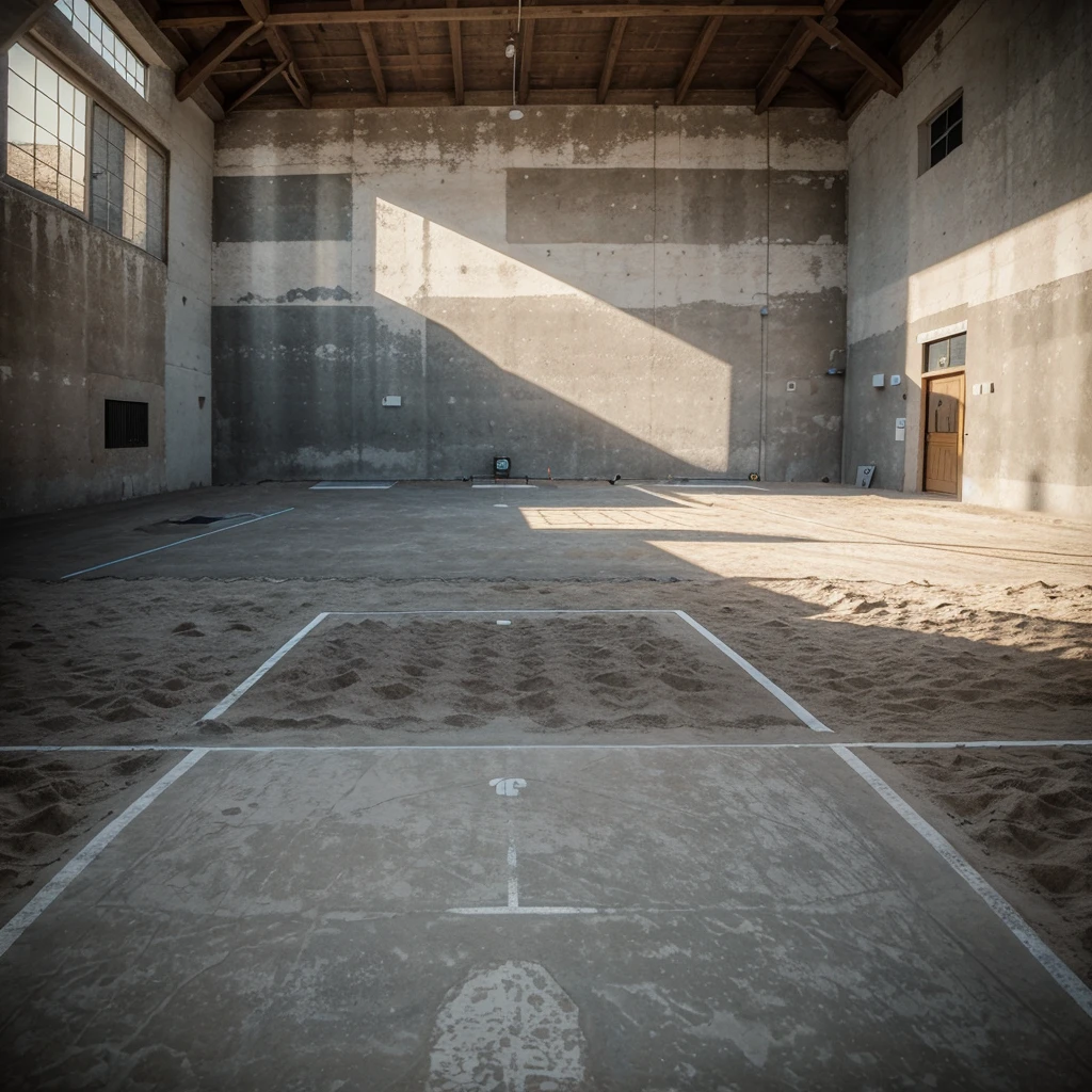 volleyball court with a floor made of cement((Epic)) ((realist)) ((High Definition)) ((landscape))