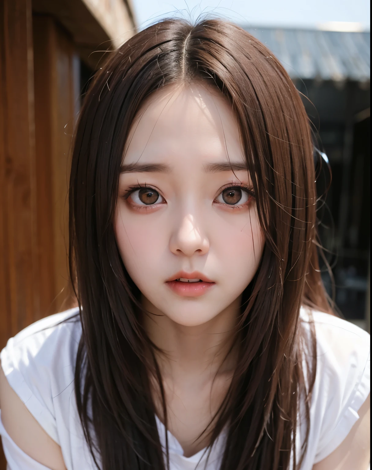 Three white eyes Brown Hair girl zombie