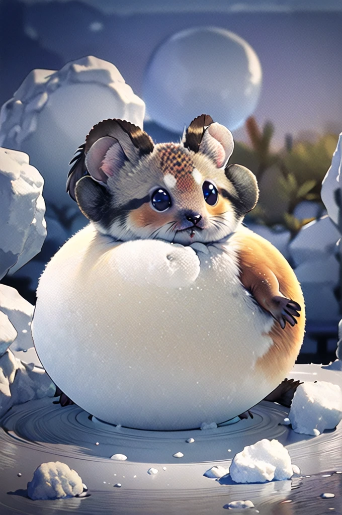 round animal,sticker \(animal\),
Fat,cute, ice, winter, 
Highest quality,Depth of written boundary,
