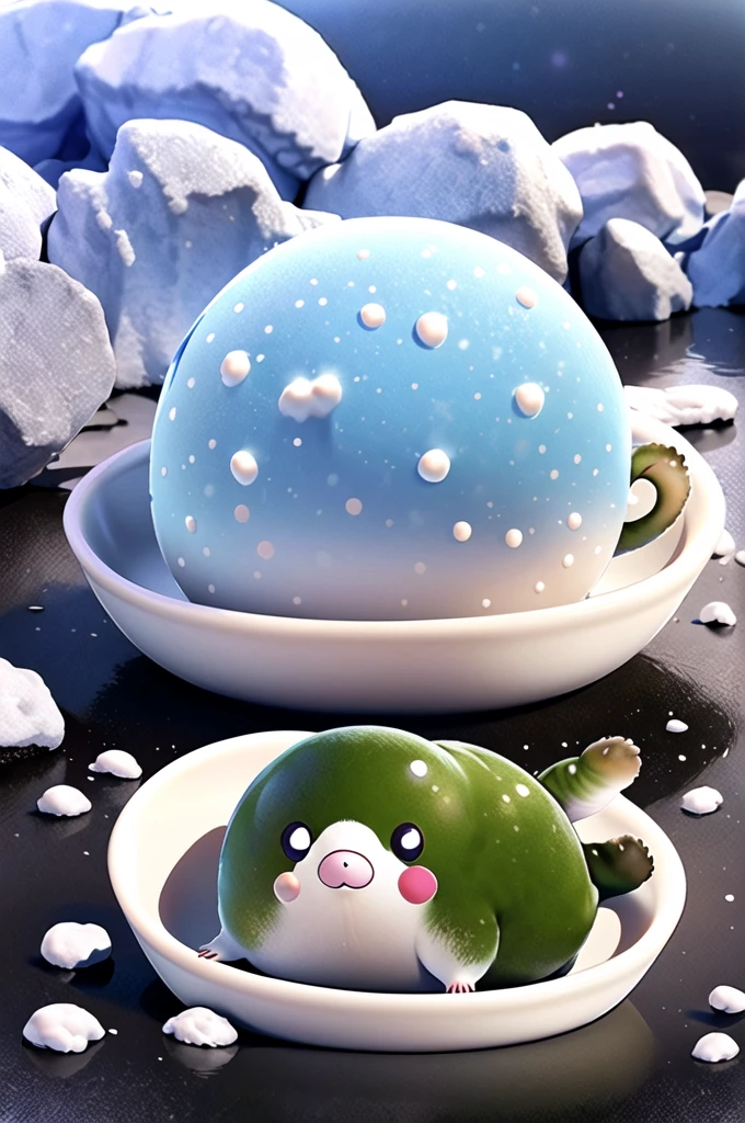 round animal,sticker \(animal\),
Fat,cute, ice, winter, 
Highest quality,Depth of written boundary,
