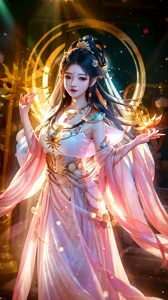 最high quality, masterpiece, High resolution, One girl,blush,(Captivating smile:0.8),Star-shaped pupils,White Dress,hair ornaments,necklace, jewelry,Beautiful Face,On top of that_body, Tyndall effect,Realistic, Dark studio, Rim Light, Two-tone lighting,(Skin with attention to detail:1.2), 8K Ultra HD, Digital SLR, Soft lighting, high quality, Volumetric lighting, Frank, photograph, High resolution, 4K, 8K, Bokeh,Huge ,Wide Hips,(Browsing Caution:0.6),