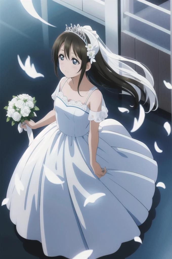 Sakurazaka Shizuku White Wedding Dress White big hair ribbon tiara White Wedding Dress Light blue decoration dress Light blue flower bouquet Light blue hair accessory church