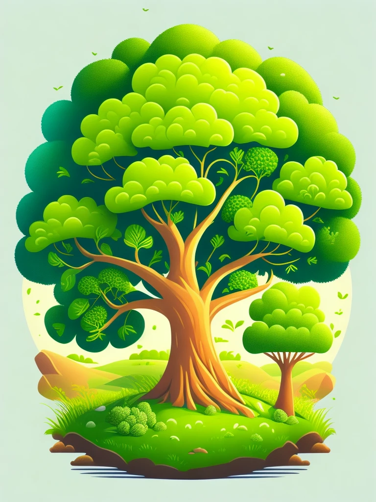 Broccoli tree in a summer landscape, tshirt design, Broccoli design,LOVE&Peace,Smiling Broccoli,