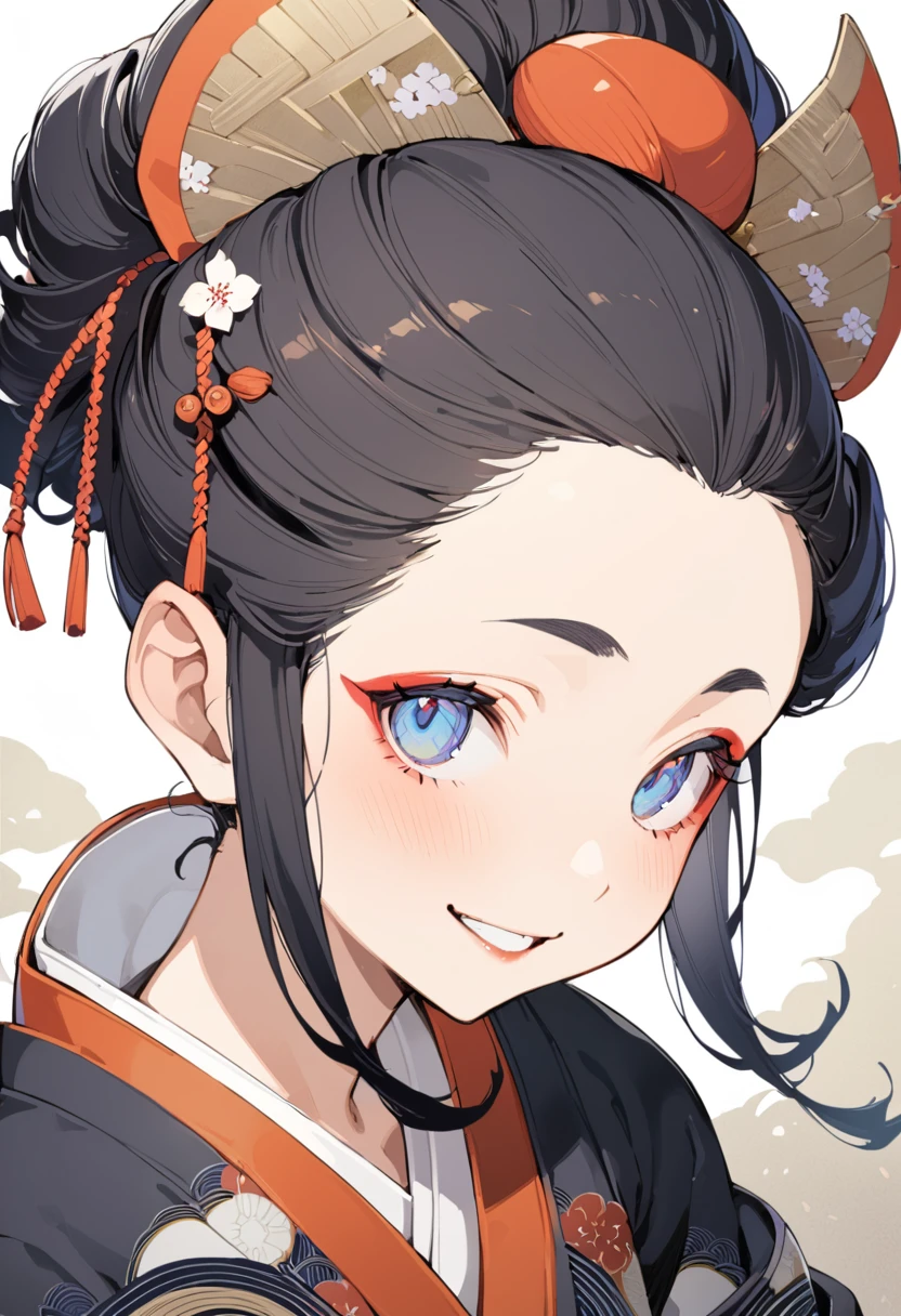 ( best quality:1.2), 1 Girl only,((ukiyoe)),big smiling, Exquisite makeup, Exquisite eyes, Eye detail,forehead