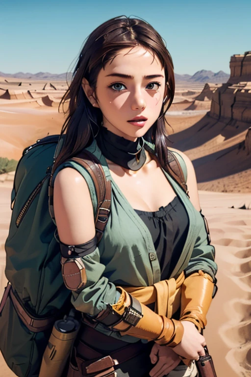 （Highest quality), (High detail), (Vibrant colors), (One girl),desert, desertを旅する可愛い女の子, High resolution, 4K, Head to waist,Steampunk attire,