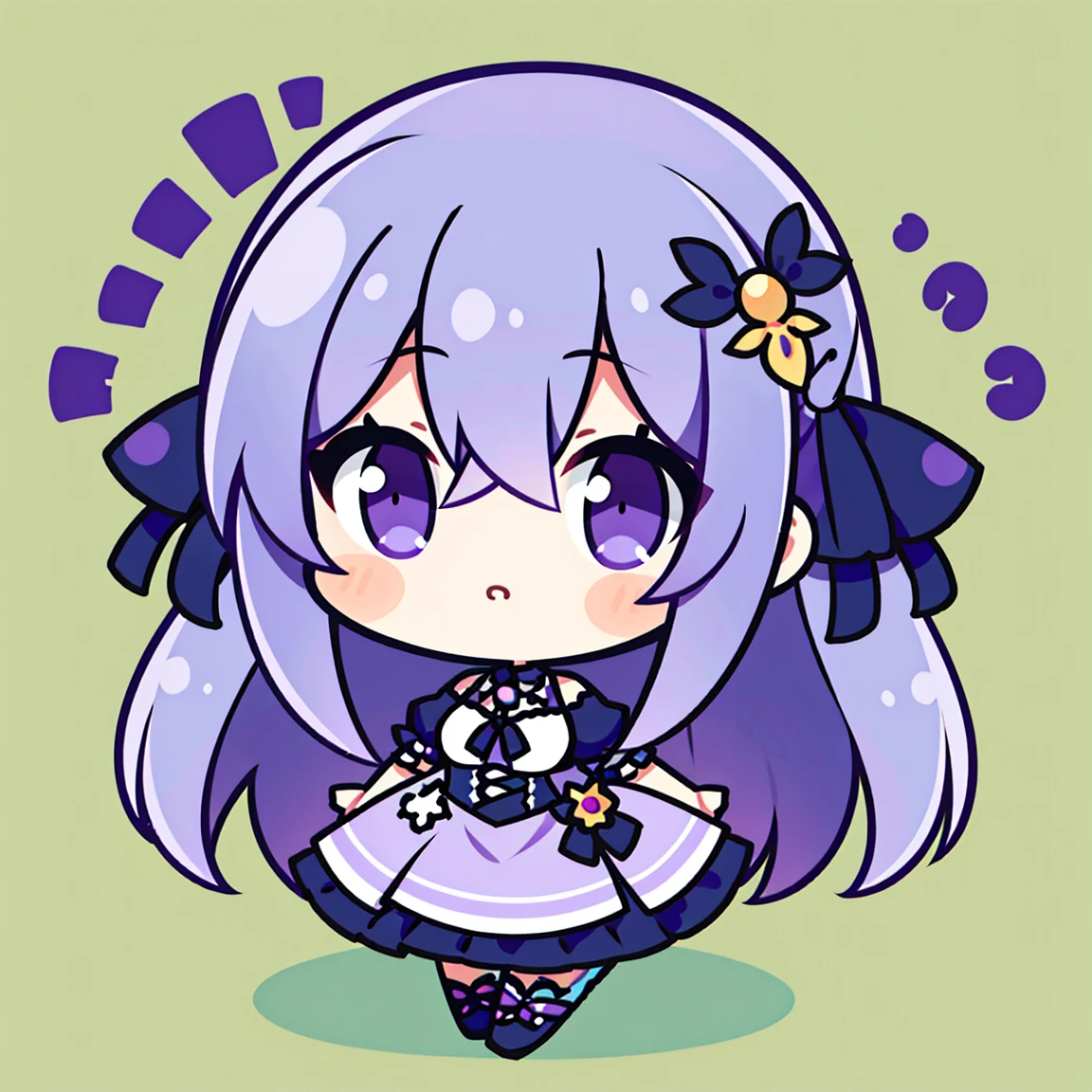 masterpiece, beautiful detailed, 1girl, Cartoon bones, chibi:1, Chibi, (rocker), violet Eyes, violet hair, long hair, medium breasts, Colorless solid background