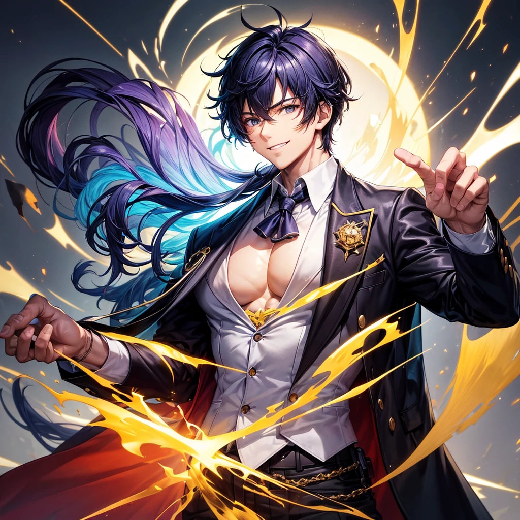 Best Quality，Male uperhuman strength，Light novel，Private Server，Strike technique user，Wear your spirit，smile，Highest quality，Big Breasts，Handsome，Multi-colored hair，blazer，future，New Fashion，Dark Fashion，masterpiece，perfection，perfectionに描かれている