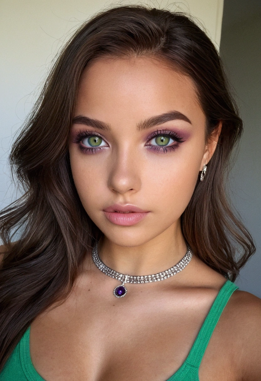 femme arafée latina avec un débardeur blanc et un collier, fille sexy aux yeux verts, portrait sophie mudd, cheveux bruns et grands yeux, selfie d&#39;une jeune femme, yeux de la chambre, violette myers, sans maquillage, maquillage naturel, regarder directement la caméra, visage avec artgram, maquillage subtil, stunning Tout le corps shot, yeux verts perçants, bel angle, pose attrayante, jolie fille, pose sexy, Tout le corps picture, Tout le corps, Tout le corps shoot, déesse brune, détail élevé, pose satisfaite, wearing grey jupe and bottes, jupe, bottes
