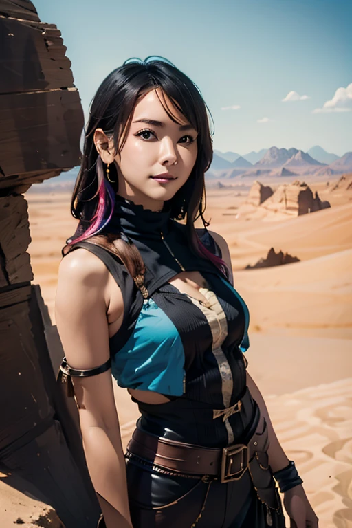 （Highest quality), (High detail), (Vibrant colors), (One girl),desert, desertを旅する可愛い女の子, High resolution, 4K, Head to waist,Steampunk attire,