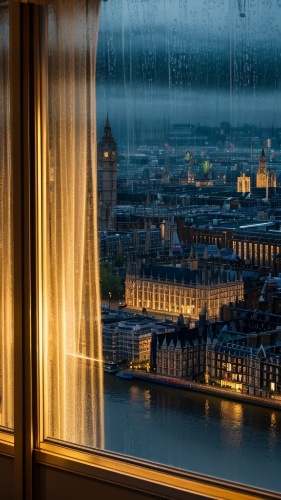 Rainy scenery seen from the window Night view London