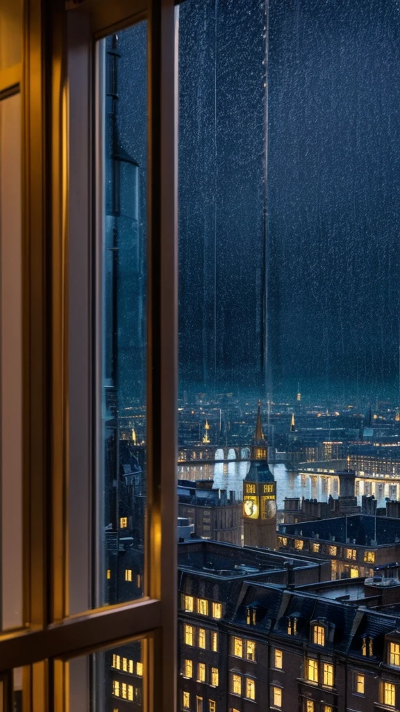 Rainy scenery seen from the window Night view London