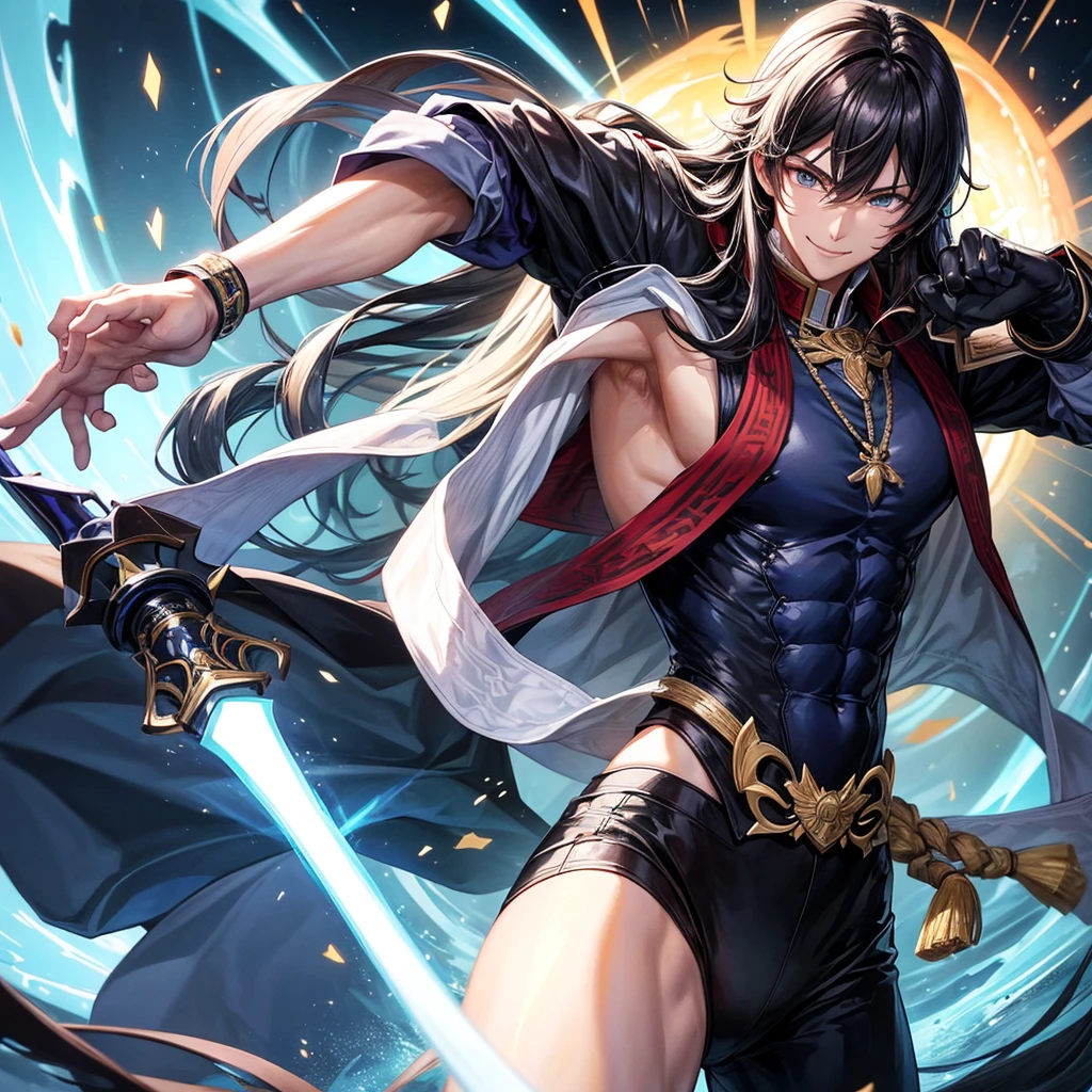 Best Quality,male子中学生,Superhuman strength,male,cool,stylish,Carrying a weapon,Light novel,Strike technique user,Wear your spirit,smile,Highest quality,Big Breasts,Handsome,future,New Fashion,masterpiece,perfection,Long Hair,perfectionに描かれている