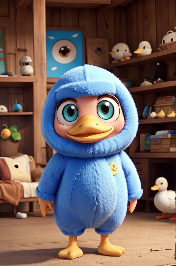 raise a duck , cuddly, with big eyes , 