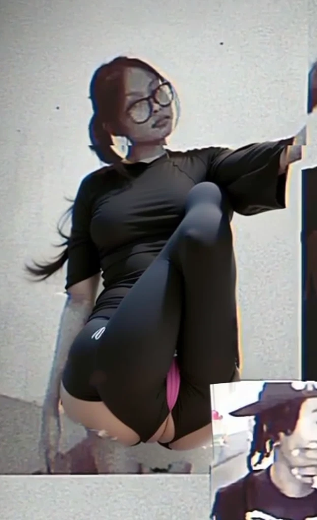 sfw, best quality, ultra high res, ultral detailed face and eyes, (photorealistic:1.4), 1girl, 18 years old girl, ((gym background)), (practice yoga:1.4), sports uniform,from front,(black:white:green yoga pants as lululemon:1.2), (light grey:black hair:1.4), looking at viewer, smiling, cute, small ass,(long legs),small breasts, narrow waist,