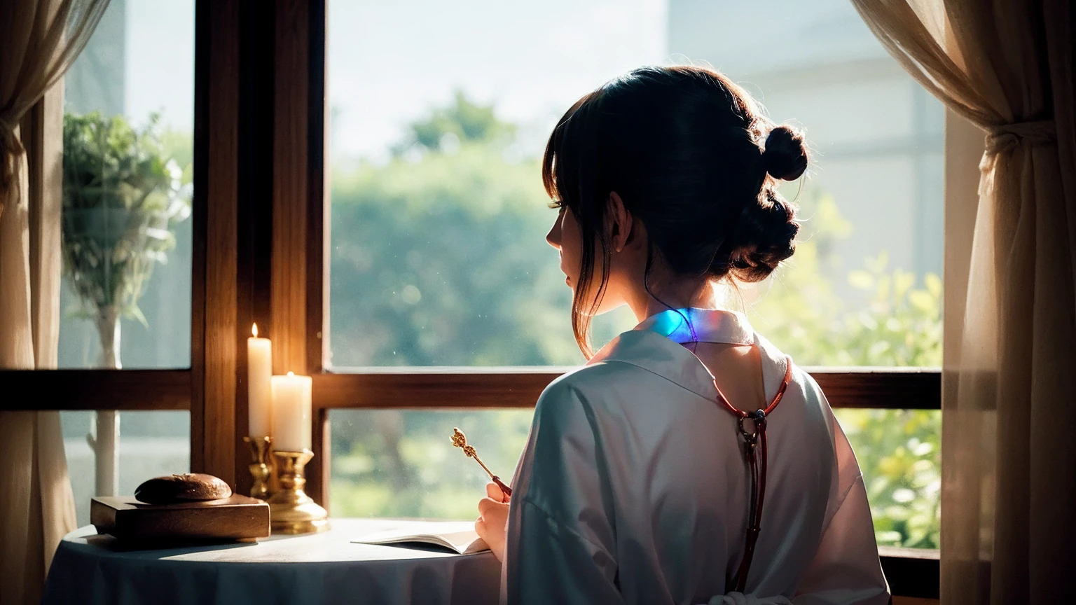 (One girl:1.3),alone,__Body parts__,, Official Art, unity 8k wallpaper, Super detailed, beautiful and aesthetic, beautiful, masterpiece, Highest quality,A fantastic atmosphere, Calm palette, Calm mood, Soft Shading,, Shrine maiden, incantation, Amulet Familiar, Shrine maidenの務め