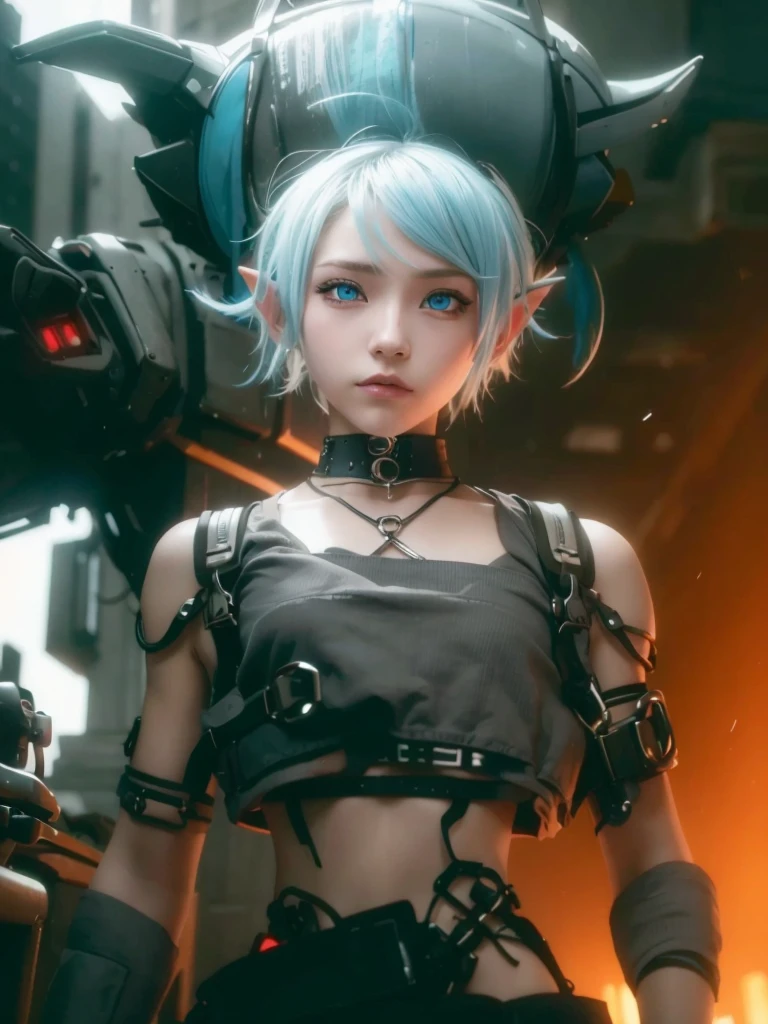 Femboy, cyberpunk style, blue hair, blue eyes, 1boy, elf ears