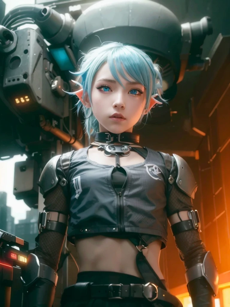 Femboy, cyberpunk style, blue hair, blue eyes, 1boy, elf ears