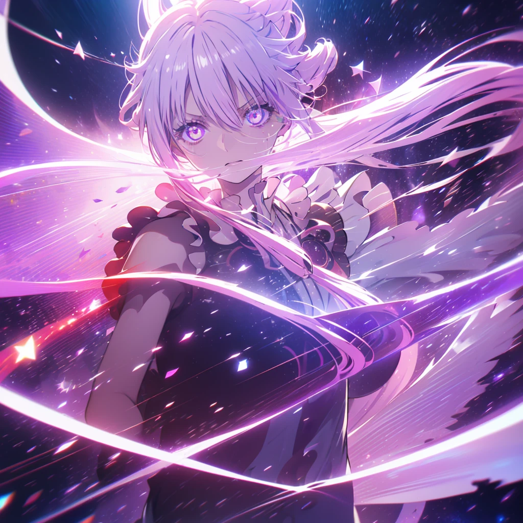 Red and white hair pendant Shiny earrings Flowing hair Bathed in light (Purple and dark Bule Light)
((Dark sideSad and Insanity faice ))
Shining Aura Shining Crystal Eyes Confetti Particles of light Eye shine red
(((night Distorted Space-Time star fullmoon)))
Catch the wind Light