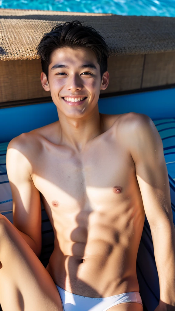 male Age 18 swimwear topless smile