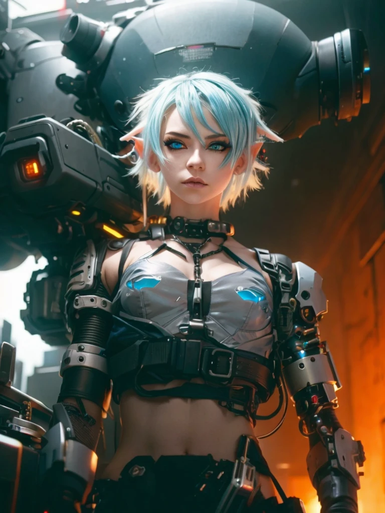 Femboy, cyberpunk style, blue hair, blue eyes, 1boy, elf ears 