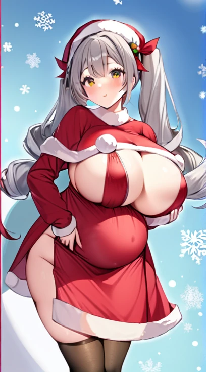 Santa costume,Big Breasts,Pregnant women,Pregnant belly,Multiple births,Gray Hair,Twin tails
