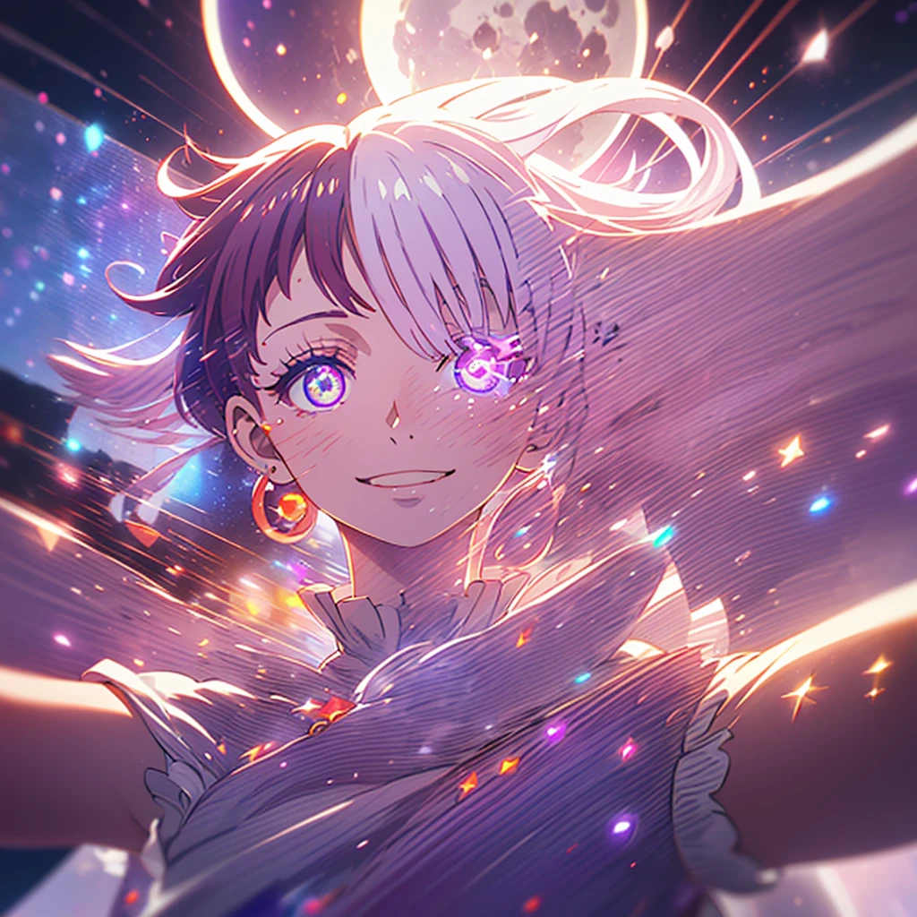 Red and white hair pendant Shiny earrings Flowing hair Bathed in light horror smileing (Purple and dark Bule Light)
((Dark sideSad and Insanity faice ))
Shining Aura Shining Crystal Eyes Confetti Particles of light Eye shine red
(((night Distorted Space-Time star fullmoon)))
Catch the wind Light