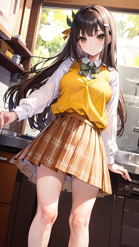 NSFW,((1 male and 1 female,have sex)),Lying,show off your nipples,yuuki mikan, (brown eyes:1.7), brown hair, hair ornaments, ヘアScrunchie, long hair, ピンクのScrunchie, Scrunchie, (flat chest:1.2), Break Green skirt, Plaid, Plaidのskirt, Southwest College Uniform, school uniform, Yellow vest,skirt,(table top:1.2), highest quality, High resolution, unity 8k wallpaper, (figure:0.8), (beautiful and fine eyes:1.6), highly detailed face, perfect lighting, Highly detailed CG, (perfect hands, perfect anatomy),Persistent stare, looking at the viewer, yandere trance, yandere, put your hand on your face,put your hand on your cheek, blank eye, Yanderes Mile,smile with open mouth,High resolution,highest quality