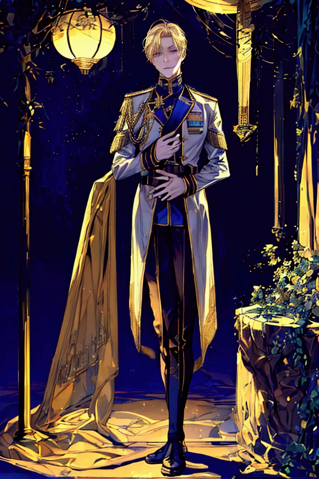 Handsome young blond man, around 20 years old, Roman soldier, wearing liturgical military uniform, Roman sandals and calf and knee pads, Ancient Greek temple, standing leaning against a pillar in thought, bowed slightly, holding helmet under one arm, weight on one leg with the other slightly bent, late night inside the temple (dark: 1.3) (unlit: 1.2), moonlight shining in at an angle and illuminating him clearly, highly detailed, photorealistic, realistic lighting, intricate architecture, ornate decor, cool color palette, golden accents, soft fabric textures, seductive facial expression, graceful pose, cinematic composition, natural lighting, realistic shadows, mysterious atmosphere, hyperrealistic, award-winning art