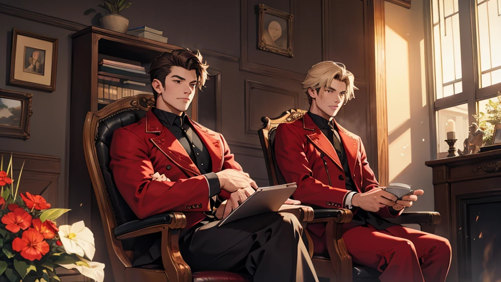 successful man in a red chair
