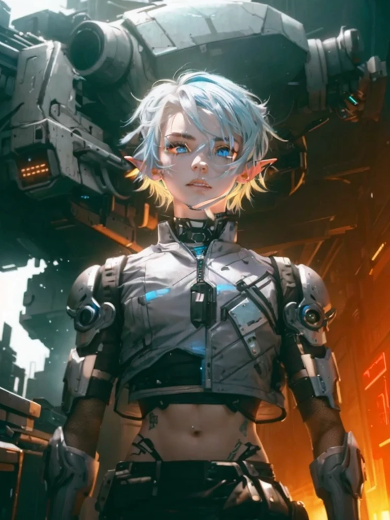 Femboy, cyberpunk style, blue hair, blue eyes, 1boy, elf ears 