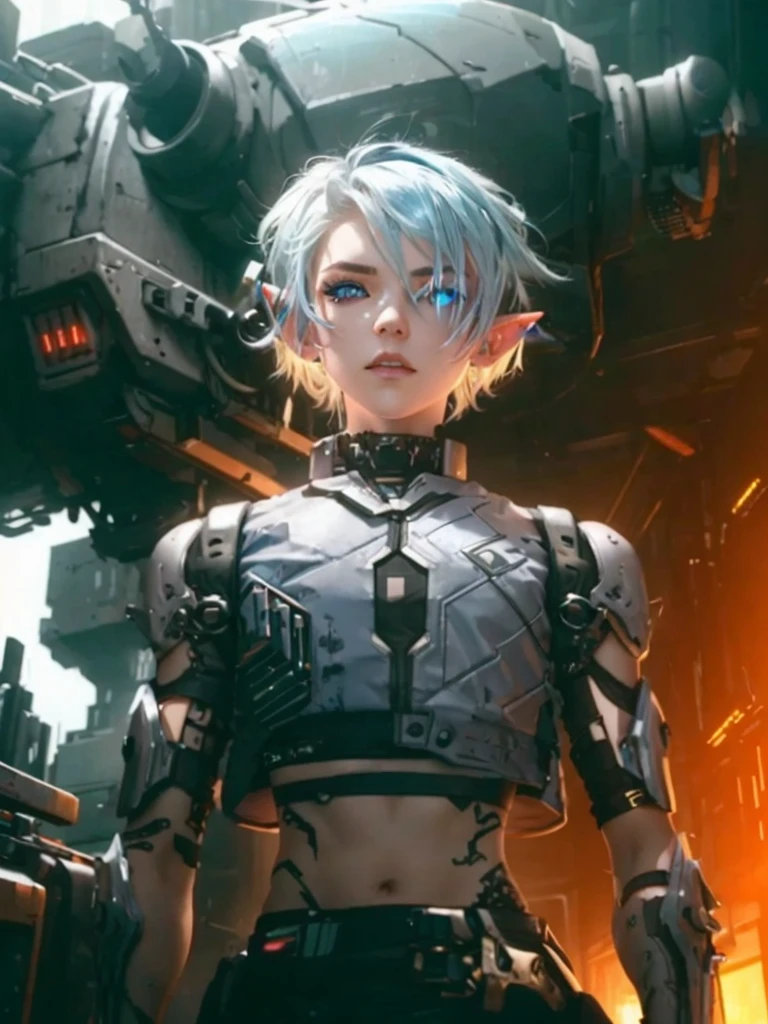 Femboy, cyberpunk style, blue hair, blue eyes, 1boy, elf ears 