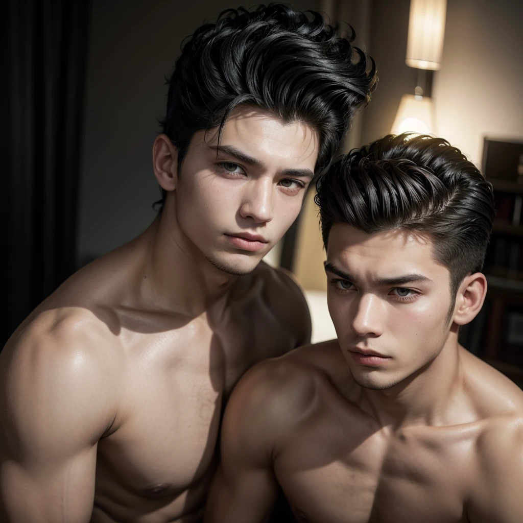 age 18 years black pompadour hair strong man