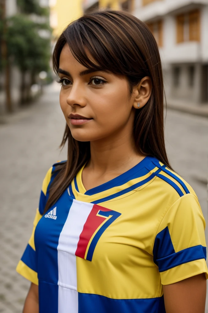 Create the Colombia shirt with the name Nini and the number 7 and with brown hair