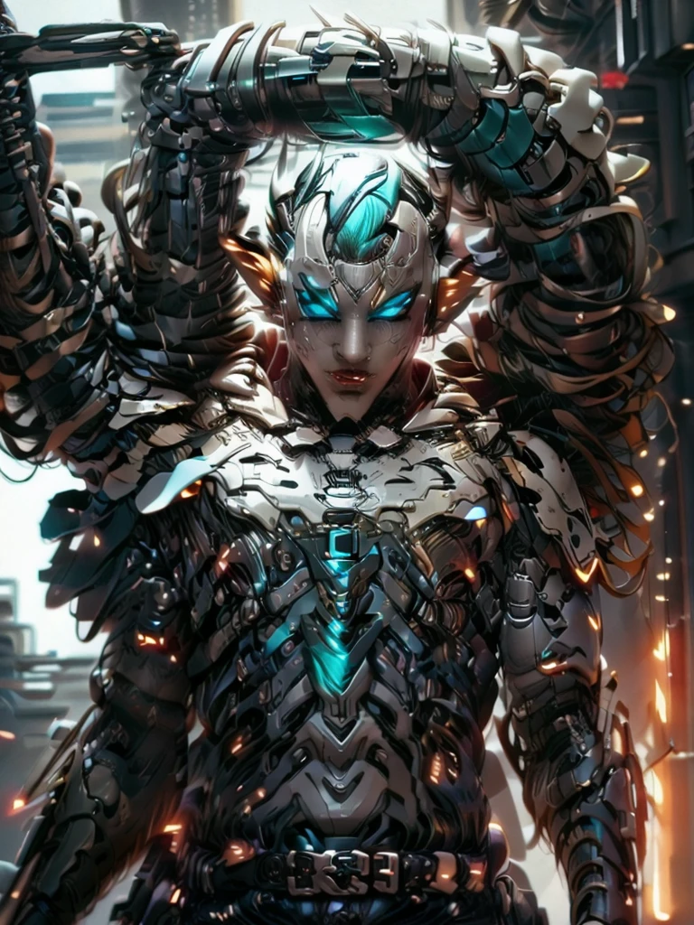 Femboy, cyberpunk style, blue hair, blue eyes, 1boy, elf ears