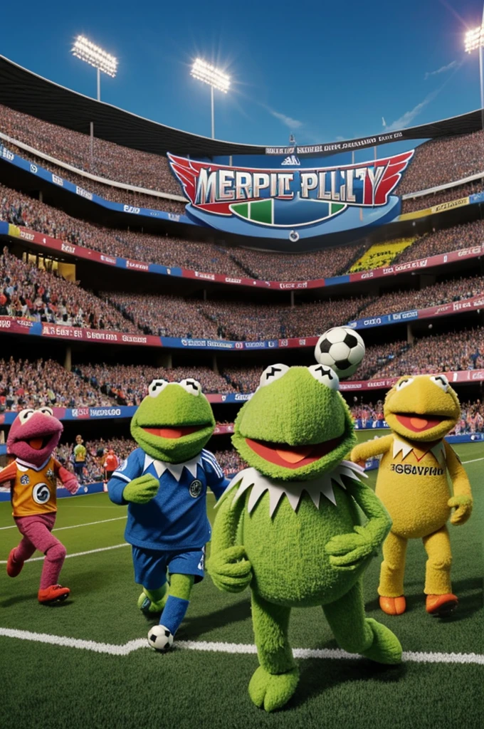 Create a photo of a Muppet soccer team getting their second victory.