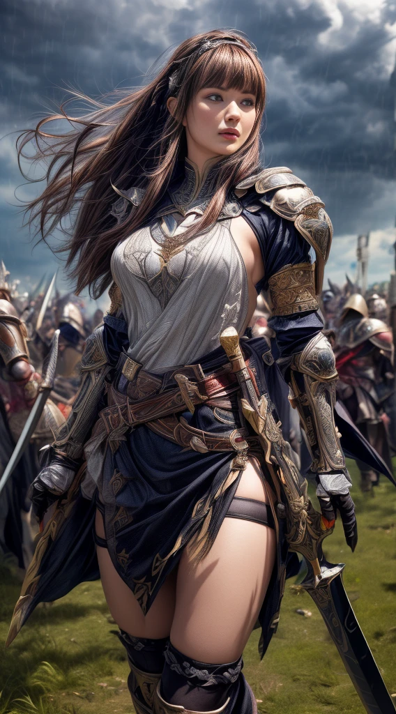 Cowboy Shot、Very beautiful woman、Slender women、(Detailed face)、Realistic Skin、((evil knight)), (Black Armor)、((((非常に細かく複雑な装飾が施されたBlack Armor))))、((Delicate photo)),(Girl Astepeace RAW Photo Details:1.25), (Highest quality:1.6), (Ultra-high resolution:1.5), (Realistic:1.75), 8K resolution, Canon EOS R5, 50mm, Absurd, Super detailed,Cinema Lighting,Battlefields of Medieval Europe、((Fight))、RPG World、Final Fantasy、(((Decorative skirt)))、Thigh-high socks、Shingard、night、((Long hair with bangs,))、Get a six pack、Torn Cloak、Beautiful Armor、(((Giant Sword)))、In combat、The wind is blowing、((Asymmetric Armor:1.5))、(((thunderstorm)))、((Knight Commander))、(((Leading a large group of black knights)))、banner、Wolf Pattern:1.5、(((Battle Scenes)))、(((Creepy Iron Mask)))