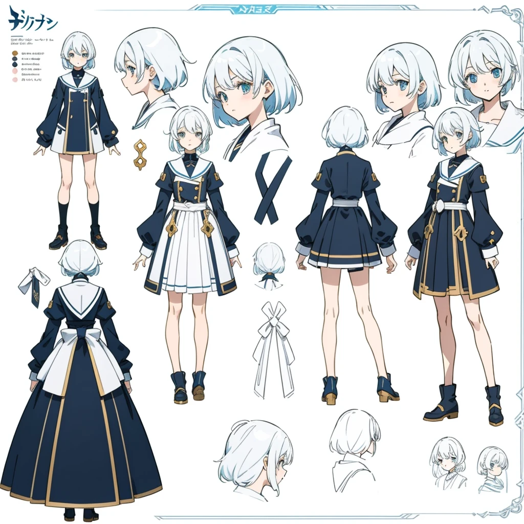 anime - style image of a character with a variety of hair and accessories, anime set style, anime character reference sheet, fantasy uniform, flat anime style, anime full body illustration, full_body!!, complete detailed body, extra detailed body, anime vtuber full body model, soft anime illustration, anime style character, clean detailed anime style,